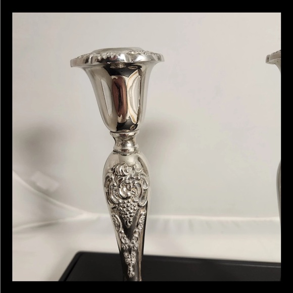 Vintage Godinger Silver Art Co. 8” Ornate Candlestick Holders Set Of 2 Grapevine - Picture 2 of 9